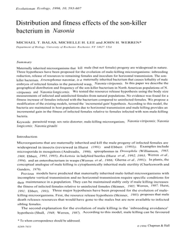 Distribution and Fitness Effects of the Son-Killer Bacterium in Nasonia