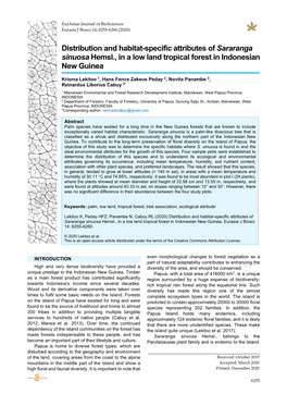 Distribution and Habitat-Specific Attributes of Sararanga Sinuosa Hemsl., in a Low Land Tropical Forest in Indonesian New Guinea