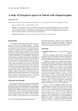 A Study of Peniophora Species in Taiwan with Clamped Hyphae