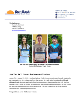 Sun East FCU Honors Students and Teachers
