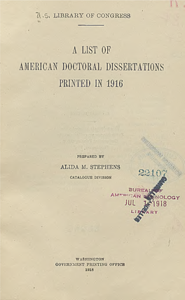 A List of American Doctoral Dissertations Printed in 1916