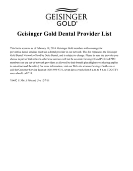 Geisinger Gold Dental Provider List