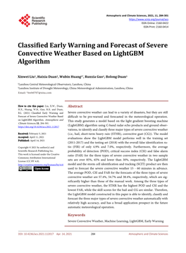 Classified Early Warning and Forecast of Severe Convective Weather Based on Lightgbm Algorithm