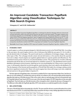 An Improved Candidate Transaction Pagerank Algorithm Using Classification Techniques for Web Search Engines