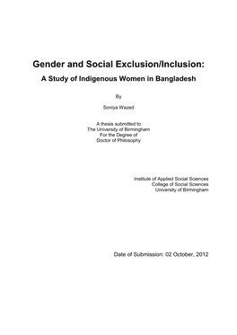 Gender and Social Exclusion/Inclusion: a Study of Indigenous Women in Bangladesh