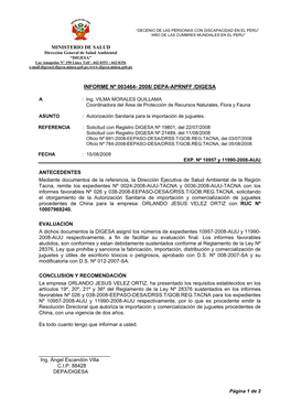 Informe Nº 003464- 2008/ Depa-Aprnff /Digesa