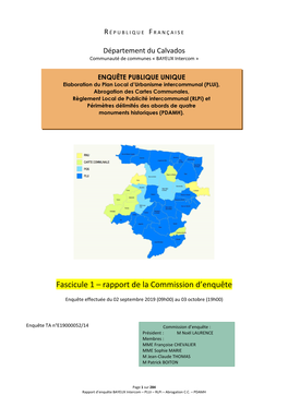 Fascicule 1 – Rapport De La Commission D'enquête