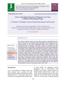 Invitro Antioxidant Properties of Punganur Cow Urine at Different Physiological Stages