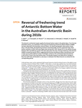 Reversal of Freshening Trend of Antarctic Bottom Water in the Australian‑Antarctic Basin During 2010S S