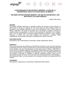A Necessidade De Recuperar a Memória: La Era De La Discrepancia, Arte E Cultura Visual No México