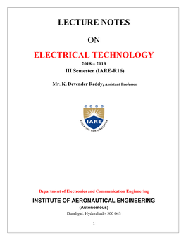 Lecture Notes on Electrical Technology