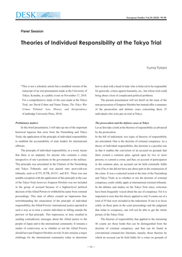 Theories of Individual Responsibility at the Tokyo Trial