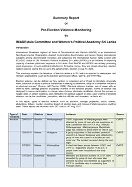 Summary Report of Pre-Election Violence Monitoring