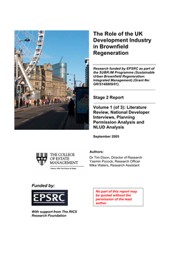 The Role of the UK Development Industry in Brownfield Regeneration