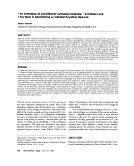 The Termitaria of Cornitermes Cumulans (Isoptera, Termitidae) and Their Role in Determining a Potential Keystone Species1