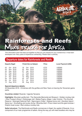 Make Tracks for Africa This Information Pack Has Been Put Together So That You Can Prepare for Your Overland Tour