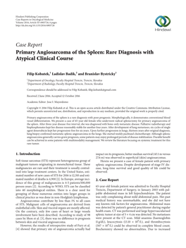 Primary Angiosarcoma of the Spleen: Rare Diagnosis with Atypical Clinical Course