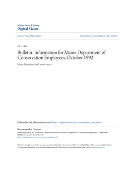 Information for Maine Department of Conservation Employees, October 1992 Maine Department of Conservation