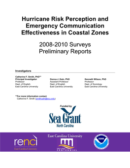Hurricane Risk Perception and Emergency Communication Effectiveness in Coastal Zones 2008-2010 Surveys Preliminary Reports