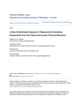 (Creodonta, Oxyaenidae) from the Paleocene-Eocene Thermal Maximum