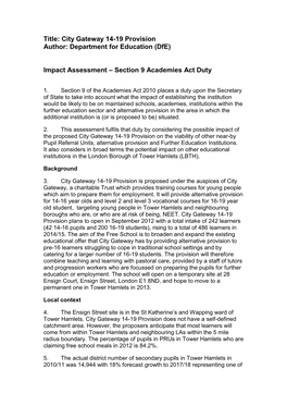 City Gateway Impact Assessment Redacted