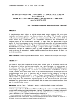 Simbolismo Místico E Anticristão Em Apocalyptic Raids Do Hellhammer Mystical and Anti-Christian Symbolism in Hellhammer’S Apocalyptic Raids