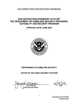 Dhs Instruction Handbook 121-01-007 the Department of Homeland Security Personnel Suitability and Security Program