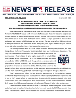 Mlb Announces New “Mlb Draft League”