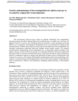 Genetic Underpinnings of Host Manipulation by Ophiocordyceps As Revealed by Comparative Transcriptomics