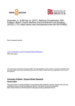 RIP Foakes V Beer? Lloyd's Maritime and Commercial Law Quarterly, 2017(1), 7-12