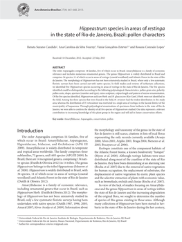 Hippeastrum Species in Areas of Restinga in the State of Rio De Janeiro, Brazil: Pollen Characters