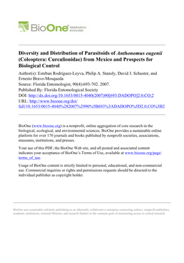 Diversity and Distribution of Parasitoids of Anthonomus Eugenii