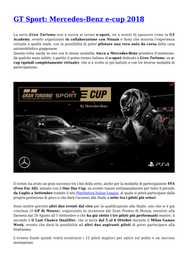 Mercedes-Benz E-Cup 2018,GT Sport,Gran Turismo