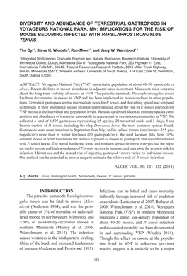 Diversity and Abundance of Terrestrial Gastropods in Voyageurs National Park, Mn: Implications for the Risk of Moose Becoming Infected with Parelaphostrongylus Tenuis