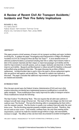 A Review of Recent Civil Air Transport Accidents/ Incidents and Their Fire Safety Implications