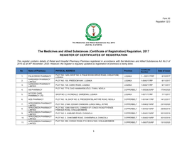 Regulation, 2017 REGISTER of CERTIFICATES of REGISTRATION