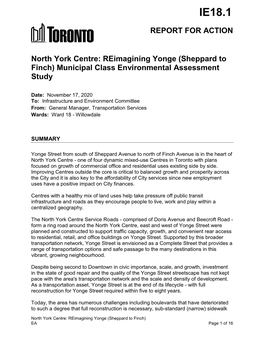 North York Centre: Reimagining Yonge (Sheppard to Finch) Municipal Class Environmental Assessment Study