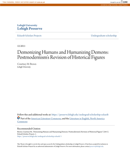 Demonizing Humans and Humanizing Demons: Postmodernism’S Revision of Historical Figures Courtney M