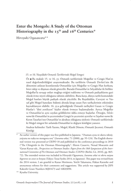 Enter the Mongols: a Study of the Ottoman Historiography in the Th