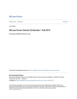 UB Law Forum Volume 33 Number 1 Fall 2019