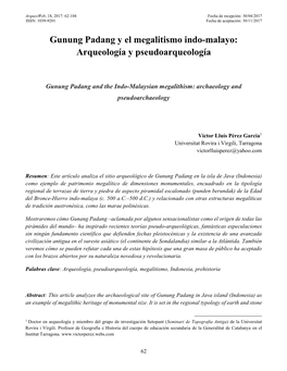 Gunung Padang Y El Megalitismo Indo-Malayo: Arqueología Y Pseudoarqueología