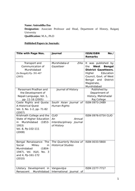 Name: Aniruddha Das Designation: Associate Professor and Head, Department of History, Raiganj University Qualification: M.A., Ph.D