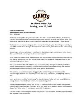 SF Giants Press Clips Sunday, June 25, 2017