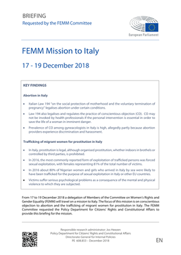 FEMM Mission to Italy 17 - 19 December 2018