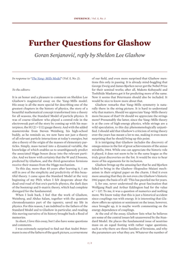 Further Questions for Glashow Goran Senjanović, Reply by Sheldon Lee Glashow
