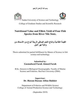 Nutritional Value and Fillets Yield of Four Fish Species from River Nile State