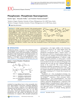 Phosphonate−Phosphinate Rearrangement Renzhe Qian,† Alexander Roller,‡ and Friedrich Hammerschmidt*,†