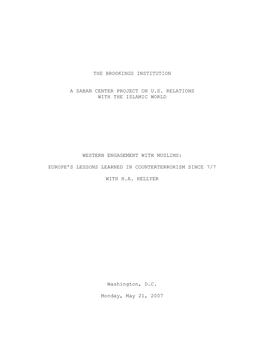 The Brookings Institution a Saban Center Project on U.S. Relations with the Islamic World Western Engagement with Muslims