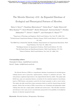 The Microbe Directory V2.0: an Expanded Database of Ecological and Phenotypical Features of Microbes