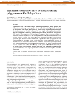 Significant Reproductive Skew in the Facultatively Polygynous Ant